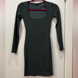 Zara Green Fitted Long Sleeve Mini Dress